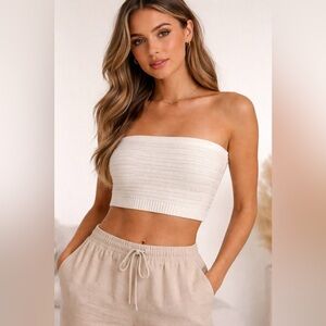 Rebellion Again NEW ivory cream knit tube top bandeau clear straps included XL